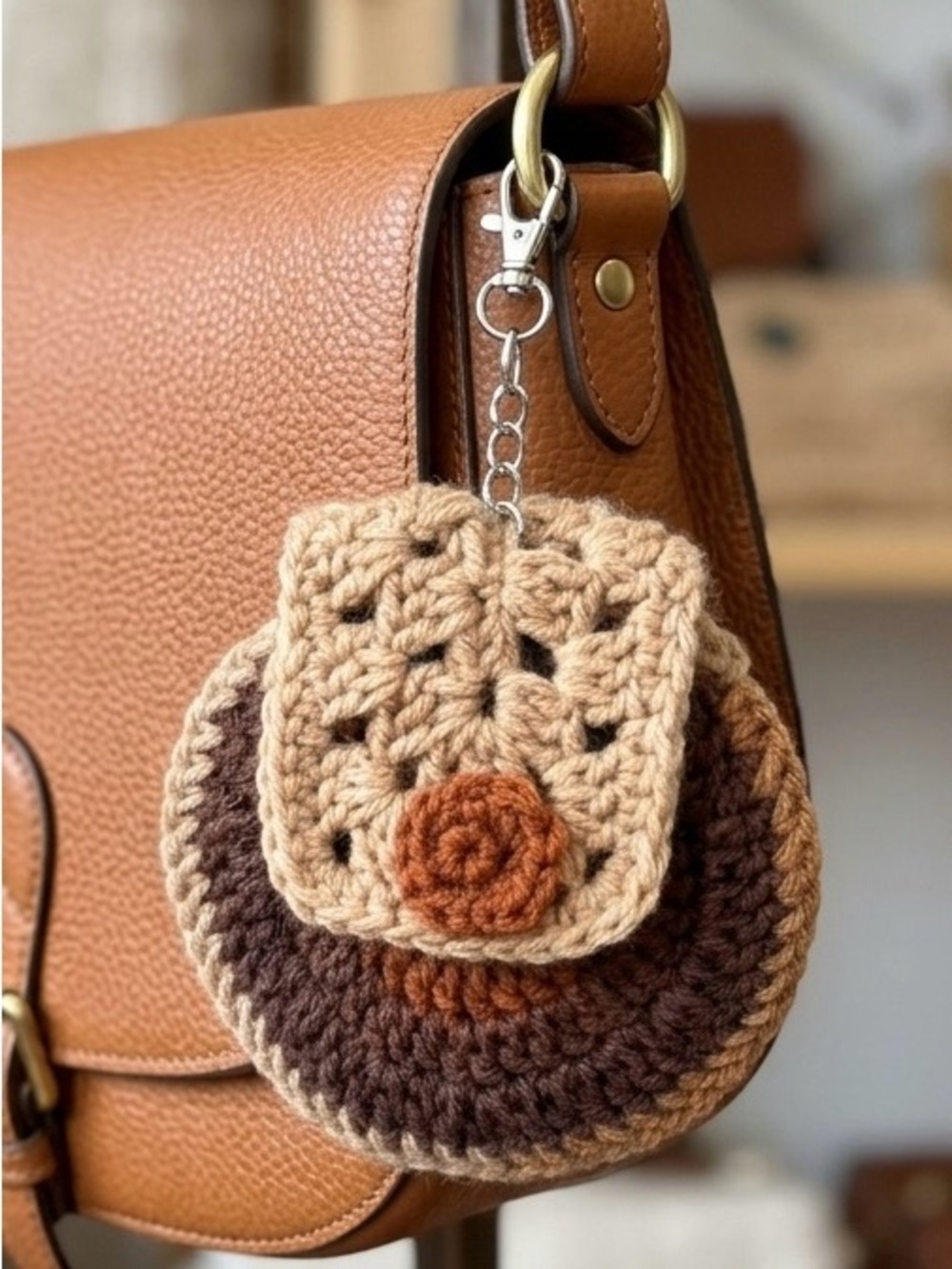 Crochet Round Coin Purse Keychain Bag Charm